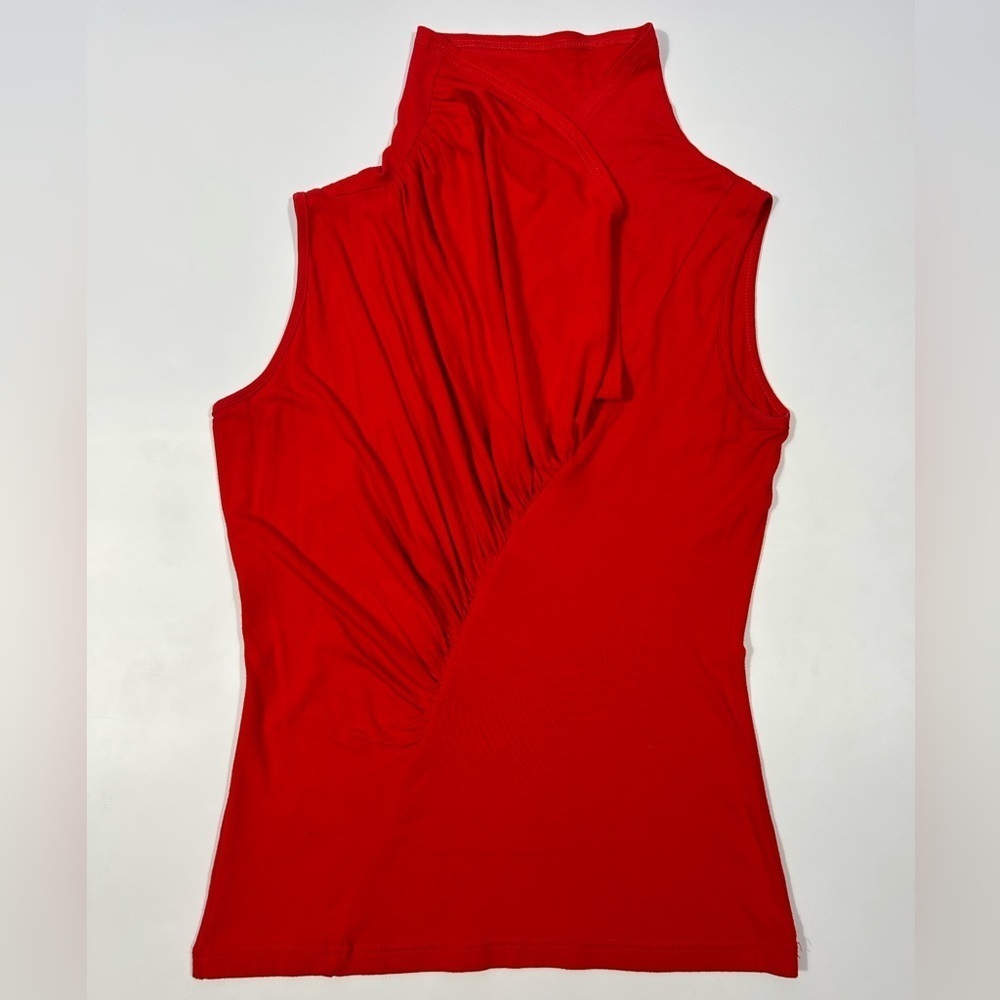 IVAN GRUNDHAL Designer Red Sleeveless Mock Neck  Ruched Chest Jersey Top S